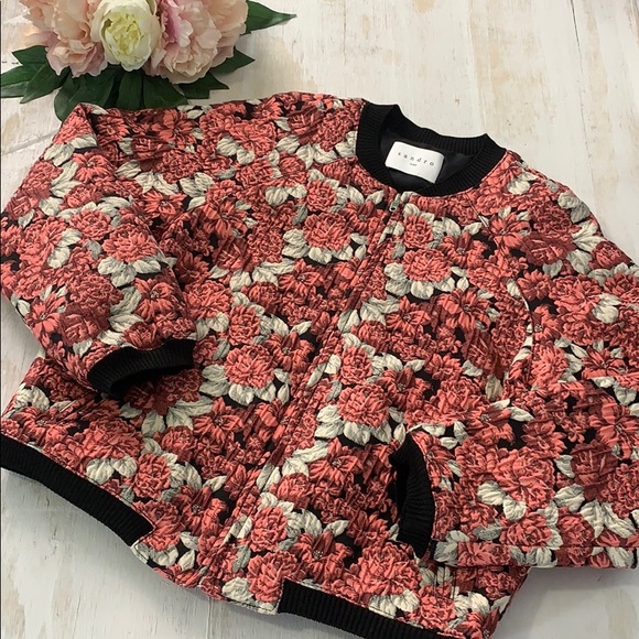 Sandro Jackets & Blazers - Sandro Evora Rose Print Bomber Jacket Size 2